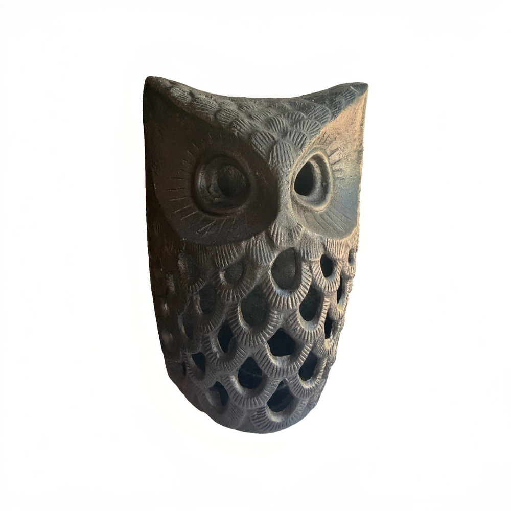 Vintage Japanese Cast Iron Owl Candle Holder Lantern Wall Hanging Luminary MCM